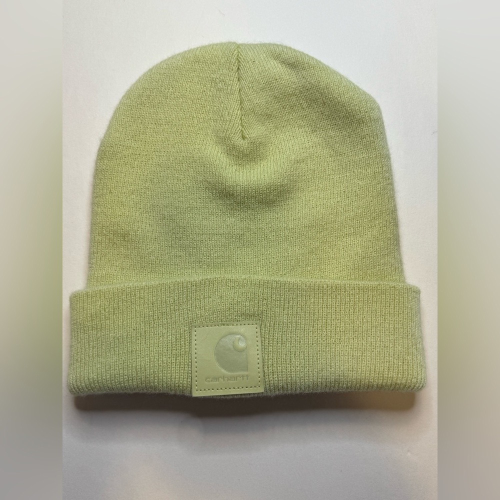 Carhartt Fold Over Tonal Patch Pastel Lime Green Knit Cap, Beanie Winter Hat